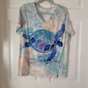 Blue and White Sea Turtle Graphic Tee